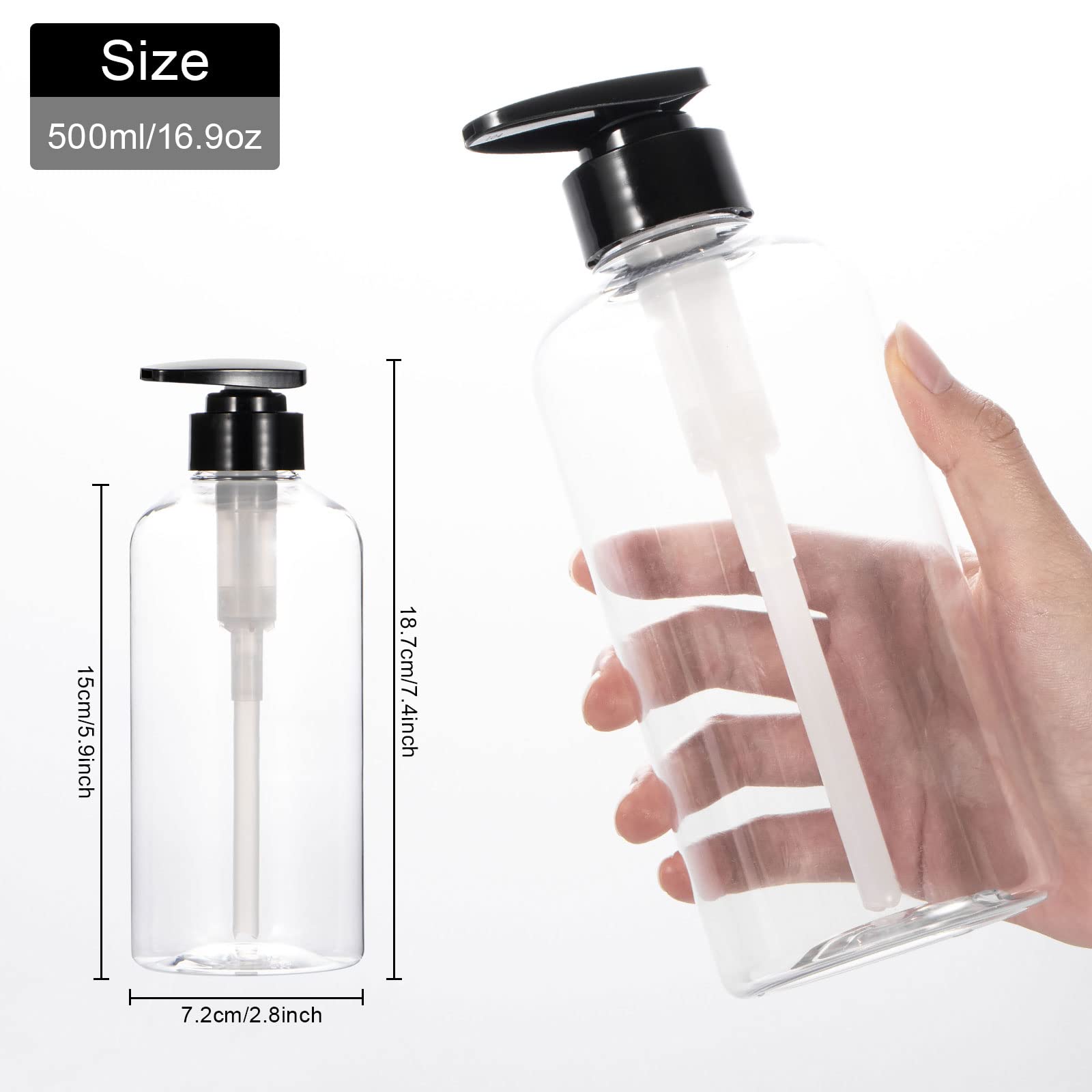 Yebeauty 2 Pack Clear Pump Bottles 17oz/500ml  Empty Plastic Lotion Bottle Pump Dispenser with Pump Refillable